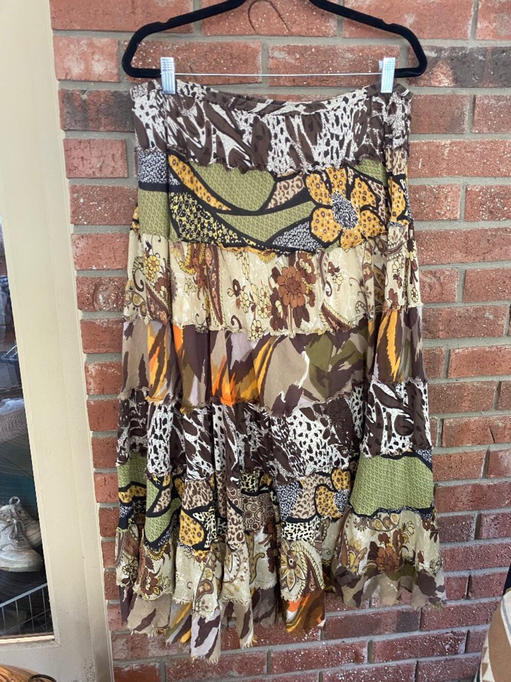 Cato Patchwork Boho Tiered Midi Skirt